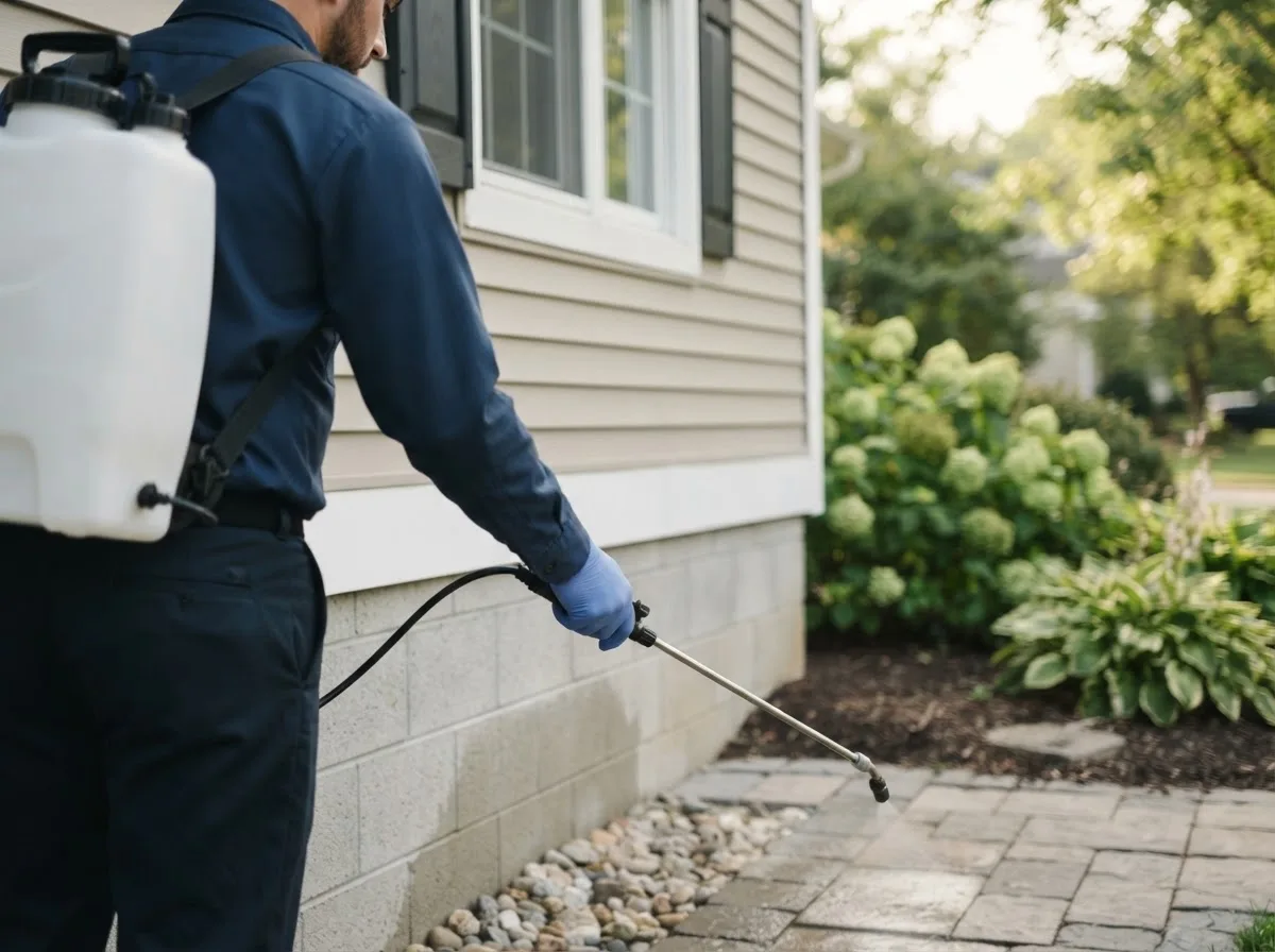 Pest control technician inspecting a home in Gilbertsville, PA